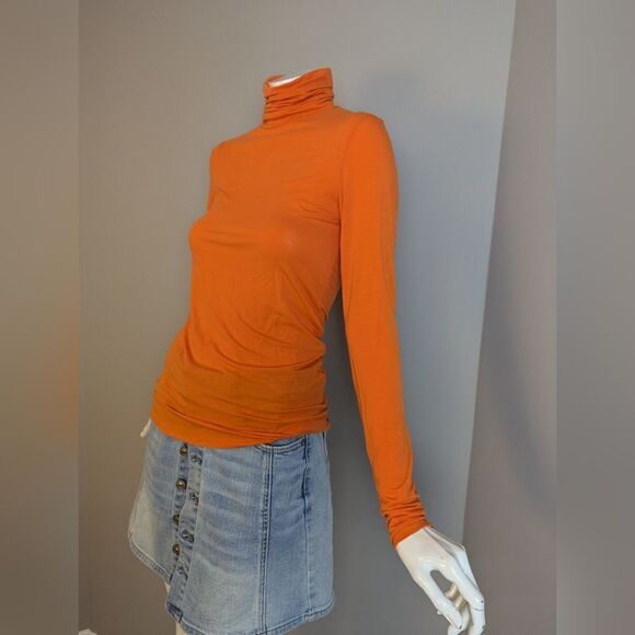Massimo Dutti Orange Turtleneck Top XS Soft Stretch Lyocell Long Sleeve Fall Bas - Picture 5 of 8